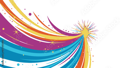 Vibrant colorful abstract swirling shapes with starburst effect.