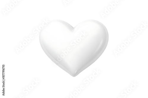 A pristine glossy white heart shape is prominently displayed showcasing its smooth curves and elegant form on transparent background high quality