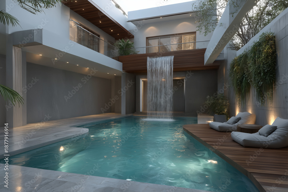 Fototapeta premium Mockup para revista de arquitectura y diseño de interiores, Imagen para campaña de branding de resorts exclusivos, Estética moderna y elegante en arquitectura residencial