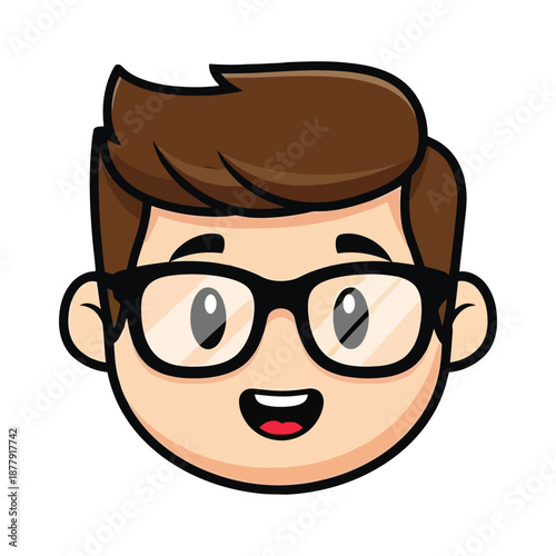 Cartoon illustration of a cheerful man wearing glasses on a white background