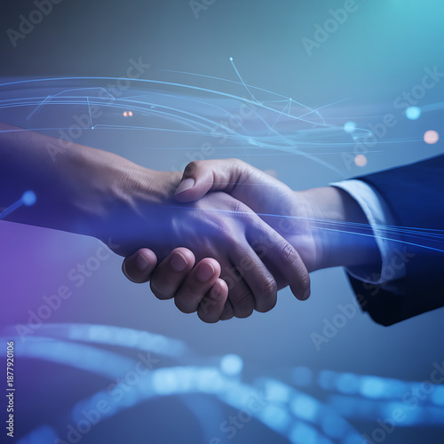 Business handshake with digital network connection
