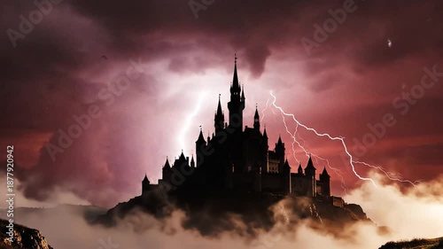 Mysterious Castle in Stormy Weather: A Gothic Fantasy Landscape.