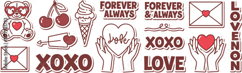 Collection of cute love icons and symbols on transparent background high-quality professional detailed modern elegant stylish clean crisp vibrant colorful