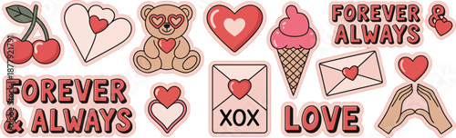 Collection of cute love stickers and symbols on transparent background high-quality professional detailed modern elegant stylish clean crisp vibrant colorful