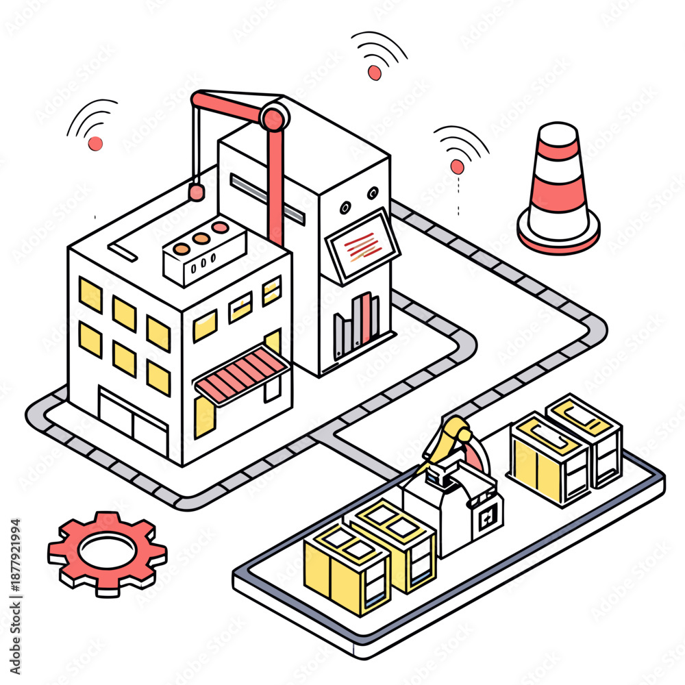 Naklejka premium Vision of a connected chemical manufacturing ecosystem, symbolizing intelligent industrial processes and a forward-thinking production environment.