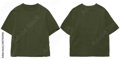 Obraz na plátně Front and back green army oversized boxy tshirt mockup, transparent background