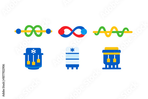 Abstract digital art with glowing geometric shapes and icons