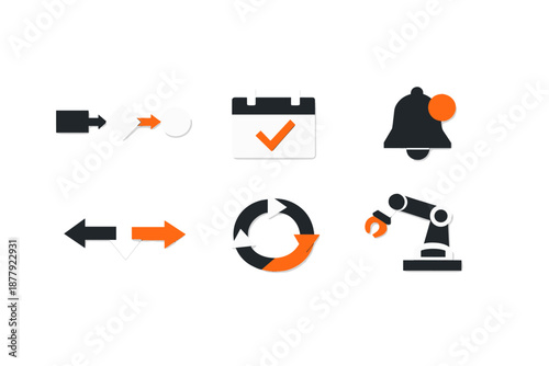 Workflow and automation icons: flow, calendar, notification, refresh