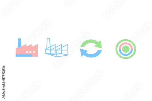 Abstract industrial symbols and icons with neon glow effect