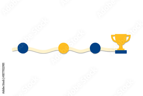 Award trophy at the end of a wavy line with dots