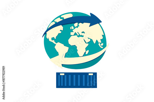 Global Shipping and Logistics with a Globe and Container