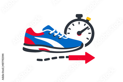 Running shoe with stopwatch and motion arrow