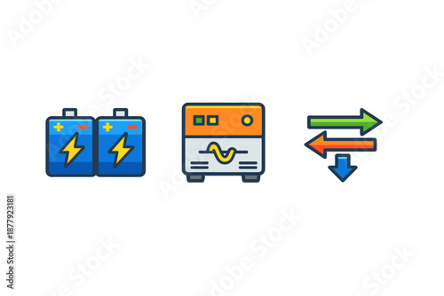 Energy storage, conversion, and transfer icons