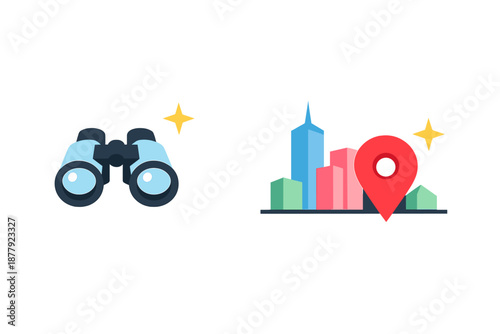 Binoculars and City Location Icon
