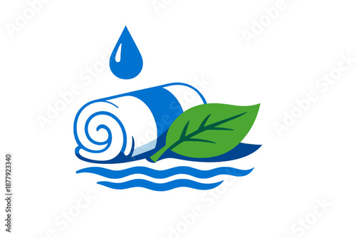 Spa and wellness icon with water drop, rolled towel, and leaf