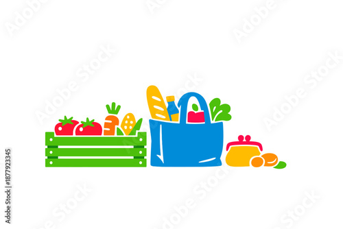 Grocery shopping and fresh produce with a glowing effect