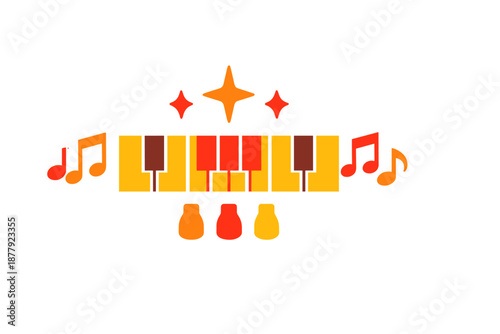 Glowing piano keys with musical notes and sparkles