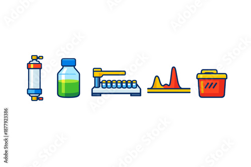 Scientific laboratory icons for chromatography, analysis and research