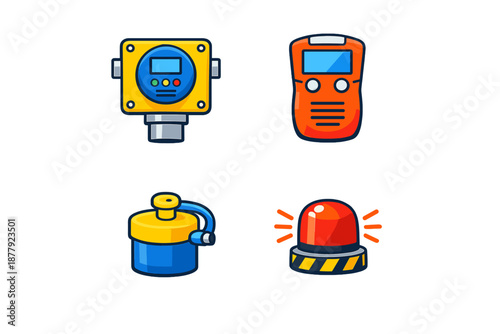 Set of industrial safety and monitoring equipment icons