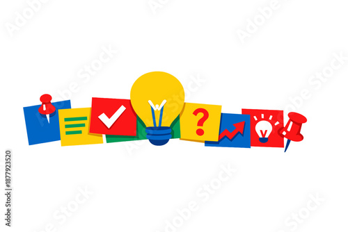 Bright Idea Concept with Colorful Notes and Pins