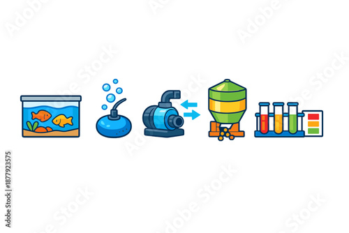 Aquarium equipment and science experiment icons