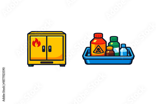 Flammable cabinet and hazardous material tray icons