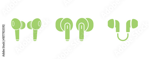 Icon set representing wireless earphones in vector style.