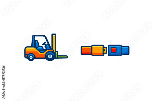 Forklift and seatbelt icons with glowing blue outlines
