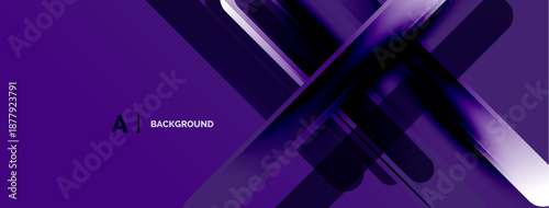 Abstract purple design features overlapping glossy shapes. Dynamic composition creates modern visual impact. Minimalist aesthetic, suitable backgrounds.
