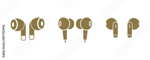 Set of icons featuring wireless earphones.

