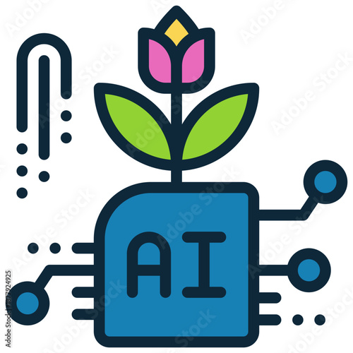 growth plant agriculture flower bloom ai technology filled outline icon