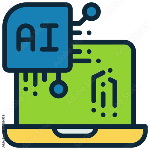 laptop working technology learning ai filled outline icon