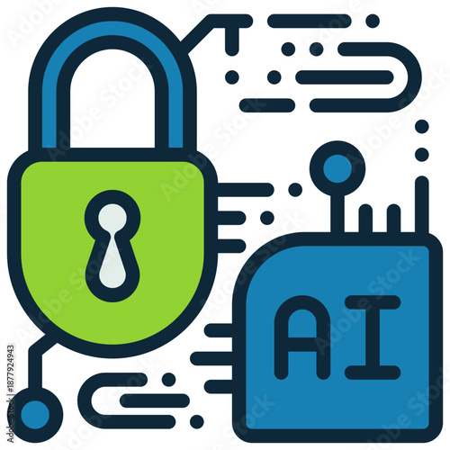 key lock protection safety security privacy ai technology filled outline icon