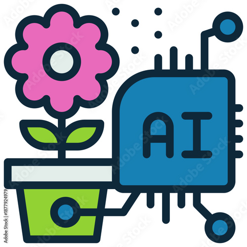 plant flower nature ai control agriculture artificial intelligence filled outline icon