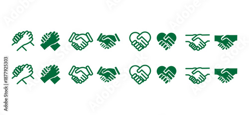 Handshake icon set. Business agreement handshake symbol. Friendly, partnership deal handshake line and silhouette sign. Transparent png and vector illustration.