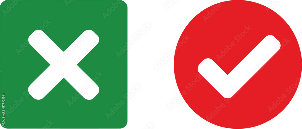 Fototapeta premium Green Cross and Red Check Mark Icons for Approval and Rejection