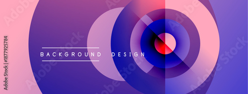 Abstract concentric circles, purple gradient, modern design. Text reads background design. Minimalist composition, vibrant colors, smooth transitions.