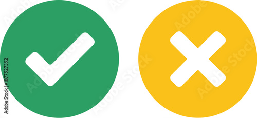 Green checkmark and yellow cross icons for yes/no or correct/incorrect options