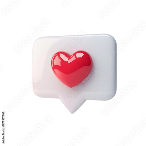 Heart shape social media notification icon in speech bubble 3d illustration icon isolated on transparent background