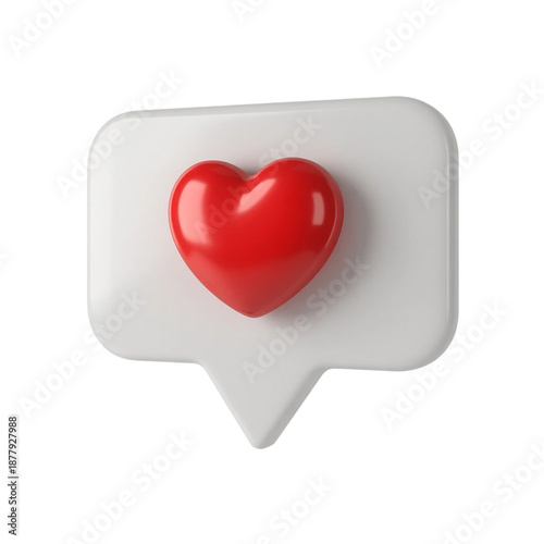 Heart shape social media notification icon in speech bubble 3d illustration icon isolated on transparent background