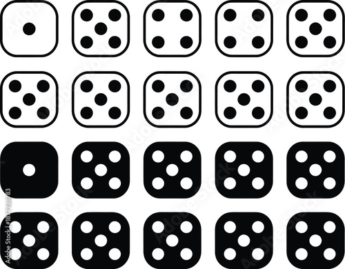 Complete Set of Dice Faces All Numbered Sides from One to Six for Games