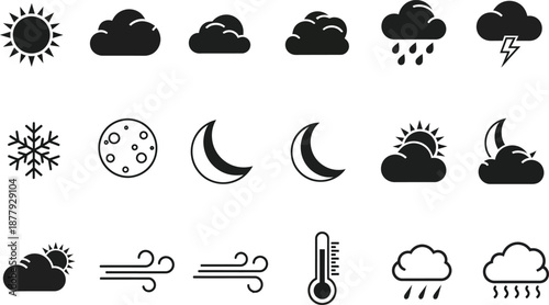 Weather icons set with various conditions and symbols
