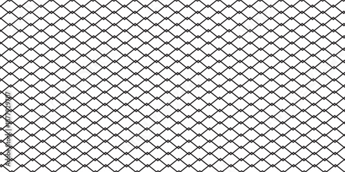 Steel wire chain link fence seamless pattern. Metal lattice with rhombus, diamond shape silhouette. Grid fence background.