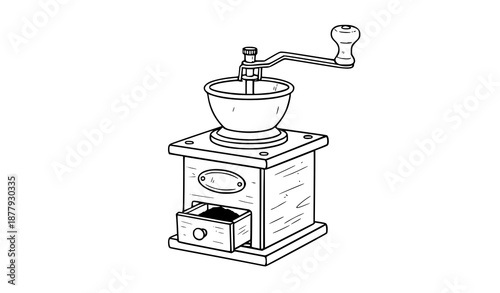 Retro Coffee Mill Doodle Style Vector Illustration Isolated on White Background