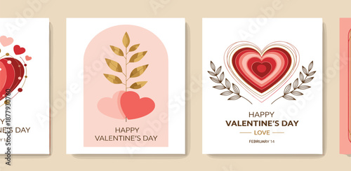 A Collection of Four Beautiful Valentine's Day Greeting Cards Featuring Heart Designs and Floral Accents