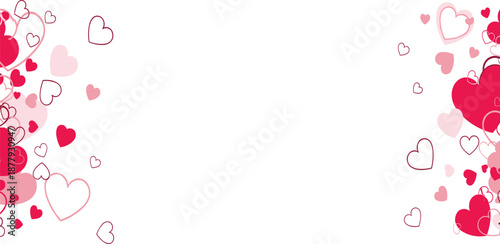 Playful decorative border design featuring a vibrant scattering of pink and red hearts, ideal for romantic gestures, heartfelt messages, and cheerful celebrations of love and affection