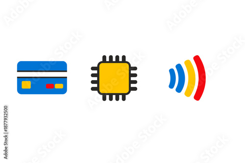 Contactless payment, credit card and chip with signal waves