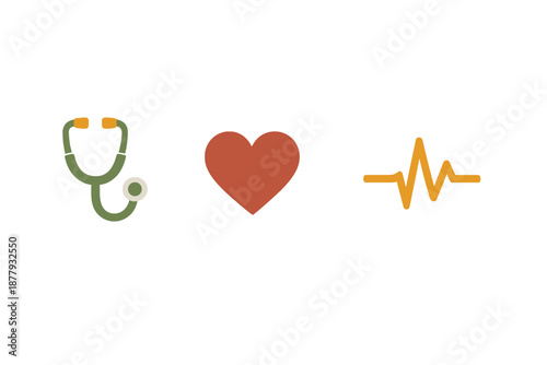 Healthcare icons: stethoscope, heart, and EKG