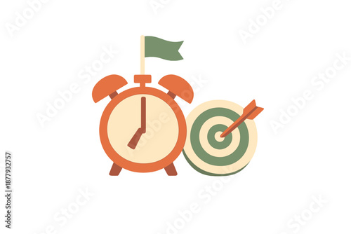 Alarm clock with target and arrow, symbol for time management
