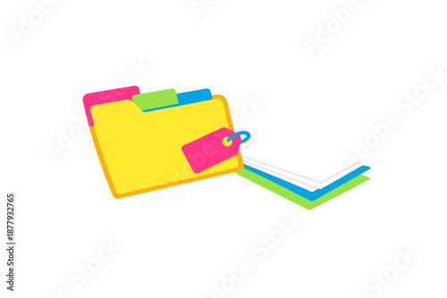 Colorful File Folder with Tabs and Stacked Papers